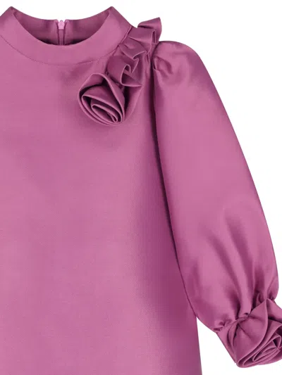 Mama Luma Flowers Satin Dress In Pink