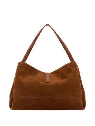 Ferragamo Brown Shoulder Bag With Two Top Handles And Gancini Plaque On The Front In Suede Woman