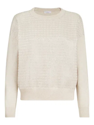 Brunello Cucinelli Check-pattern Sweater In White