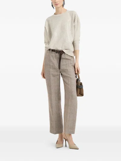 Brunello Cucinelli Check-pattern Sweater In White