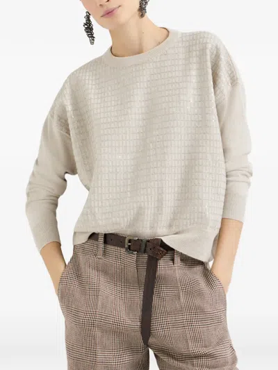 Brunello Cucinelli Check-pattern Sweater In White