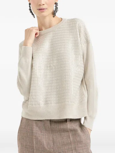 Brunello Cucinelli Check-pattern Sweater In White