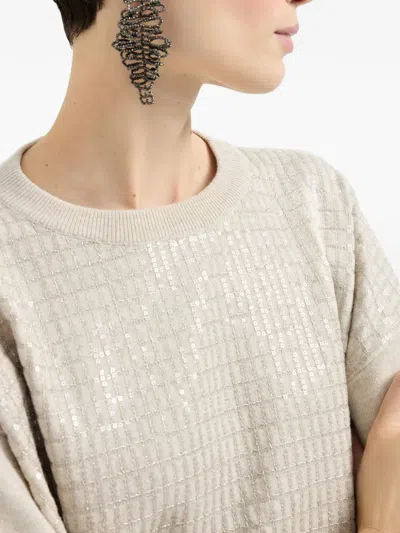 Brunello Cucinelli Check-pattern Sweater In White