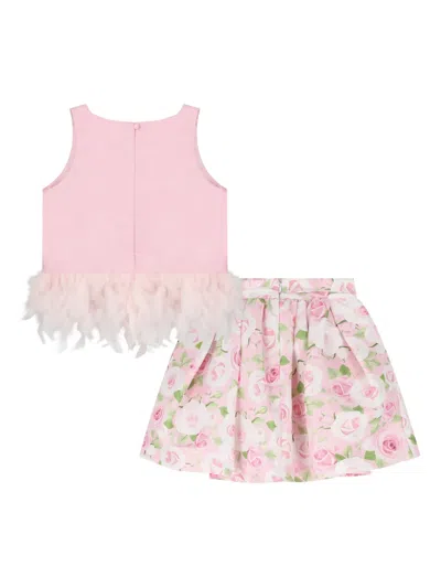 Mama Luma Feather Roses Skirt Set In Pink