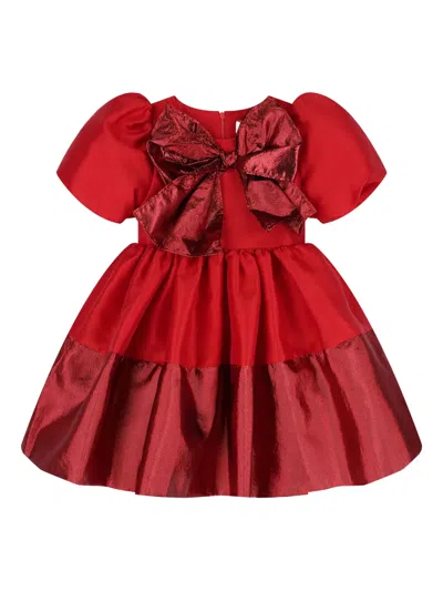 Mama Luma Bow Pleated Twill Dress In Red