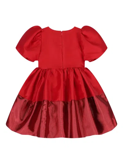 Mama Luma Bow Pleated Twill Dress In Red