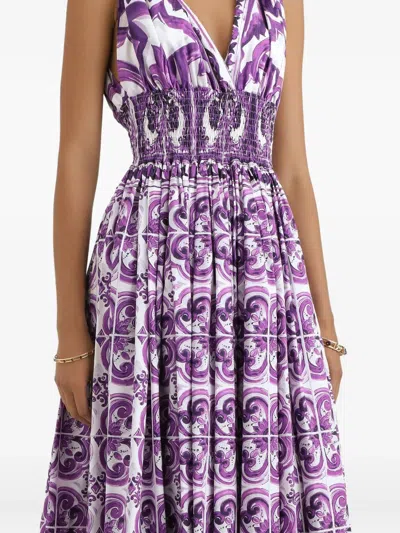 Dolce & Gabbana Midi Dress With Maiolica Print In Blue