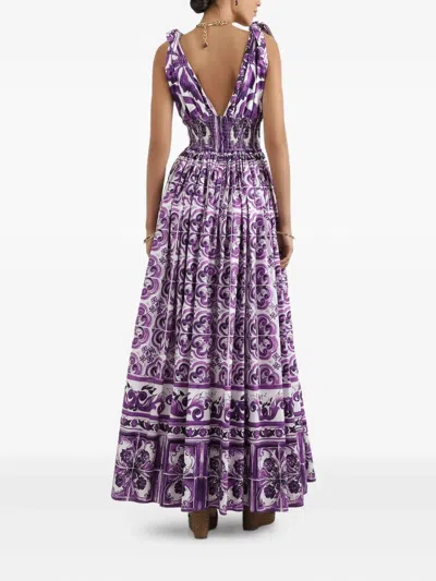 Dolce & Gabbana Midi Dress With Maiolica Print In Blue