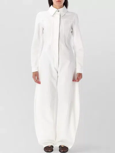 Alaïa Denim Jumpsuit Round Cut Long Sleeves In White