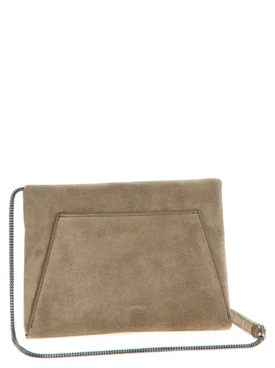 Brunello Cucinelli Monile Suede Bag Clutch Gray