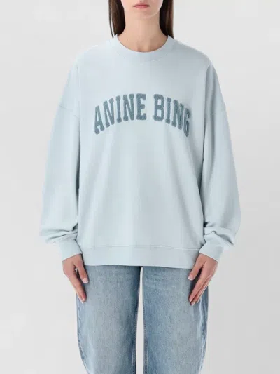 Anine Bing Logo Cotton Crew Neck Sweatshirt In Blue