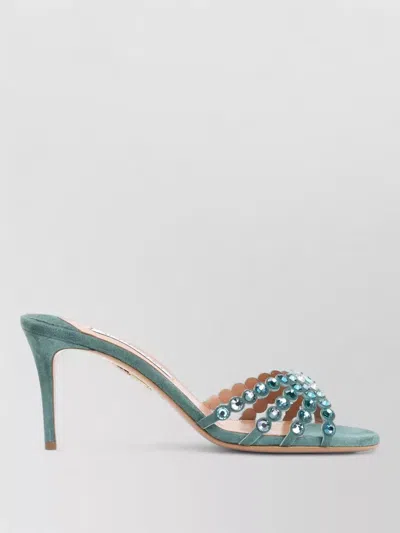 Aquazzura Tequila Mule Embellished Straps Open Toe Stiletto In Blue