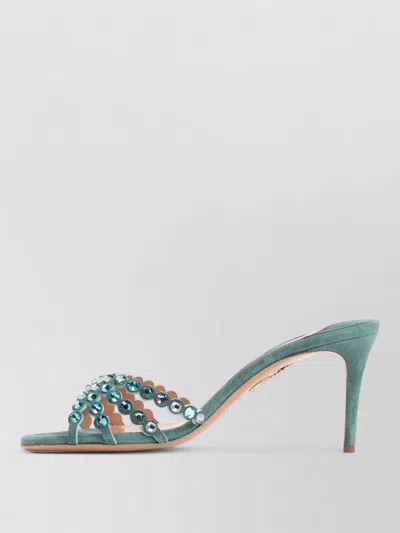 Aquazzura Tequila Mule Embellished Straps Open Toe Stiletto In Blue