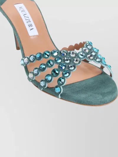 Aquazzura Tequila Mule Embellished Straps Open Toe Stiletto In Blue