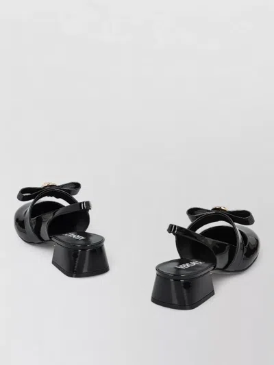 Versace Black Ballerina Shoes With Heel And Medusa Detail On The Front In Shiny Leather Woman In Black