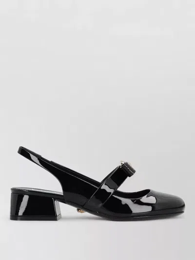 Versace Black Ballerina Shoes With Heel And Medusa Detail On The Front In Shiny Leather Woman In Black