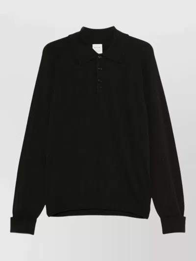 Paul Smith Fine Knit Long Sleeve Polo Sweater In Black