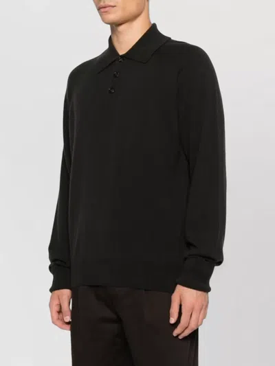 Paul Smith Fine Knit Long Sleeve Polo Sweater In Black