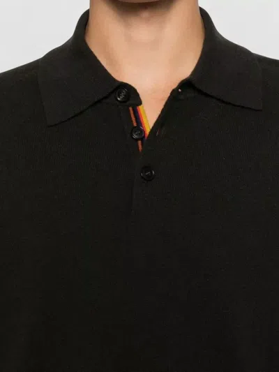 Paul Smith Fine Knit Long Sleeve Polo Sweater In Black