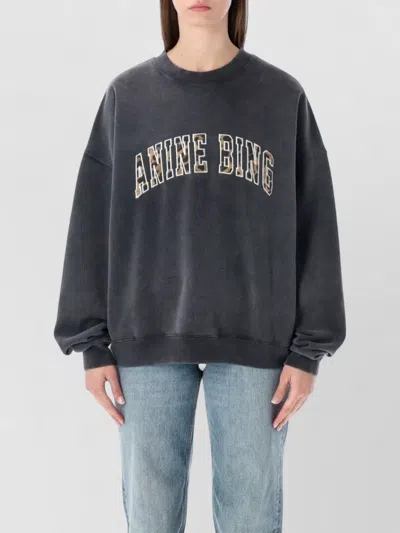 Anine Bing Miles Crew Neck Logo Oversized Sweatshirt In Gray