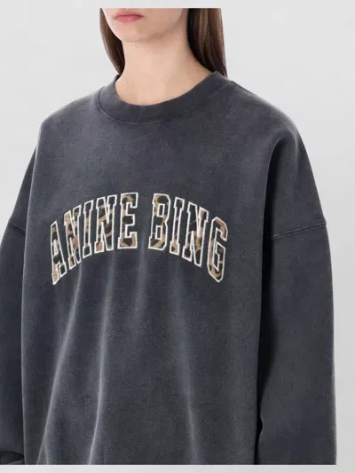 Anine Bing Miles Crew Neck Logo Oversized Sweatshirt In Gray