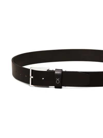 Calvin Klein Leather Metal-buckle Belt In Black