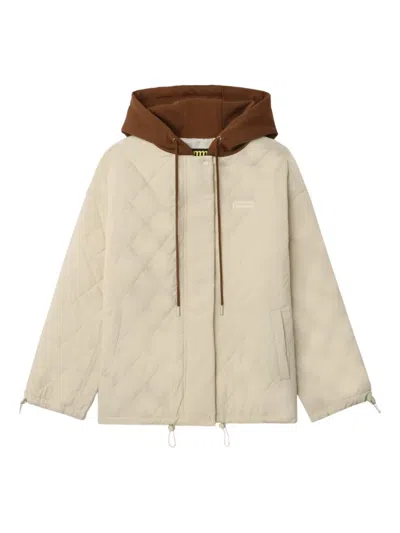 Mini Cream Hooded Quilted Jacket In Brown