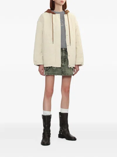 Mini Cream Hooded Quilted Jacket In Brown