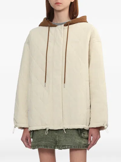 Mini Cream Hooded Quilted Jacket In Brown