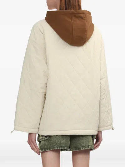 Mini Cream Hooded Quilted Jacket In Brown
