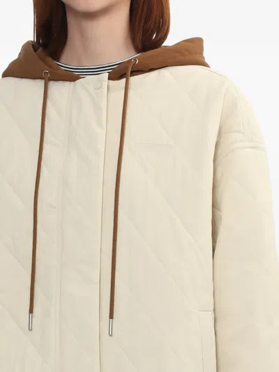 Mini Cream Hooded Quilted Jacket In Brown