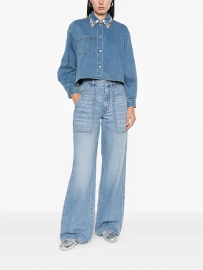Sandro Embellished-collar Denim Shirt In Blue