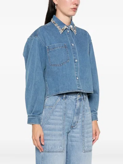 Sandro Embellished-collar Denim Shirt In Blue