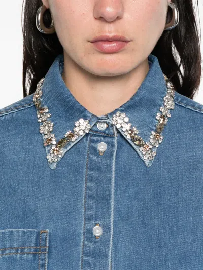 Sandro Embellished-collar Denim Shirt In Blue