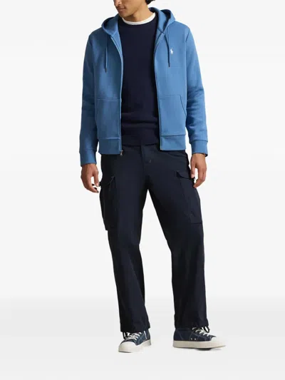 Polo Ralph Lauren Full-zip Logo-embroidery Hoodie In Blue