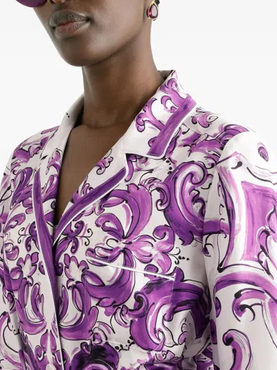 Dolce & Gabbana Printed Midi Dress Detachable Belt Waist In Purple