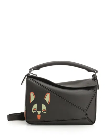 Loewe Puzzle Futurist Cat Handbags Brown In Black