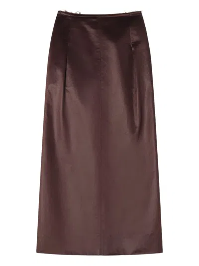 Lanvin Button-detail Midi Skirt In Brown