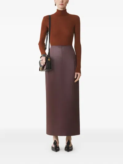 Lanvin Button-detail Midi Skirt In Brown