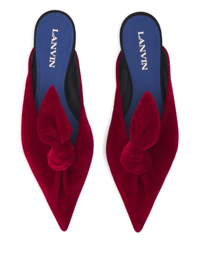 Lanvin Knotted Velvet-texture Mules In Red