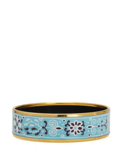 Pre-owned Hermes 20th Century Wide Petits Chevaux De Hongrie Enamel Bangle 62 Costume Bracelet In Blue