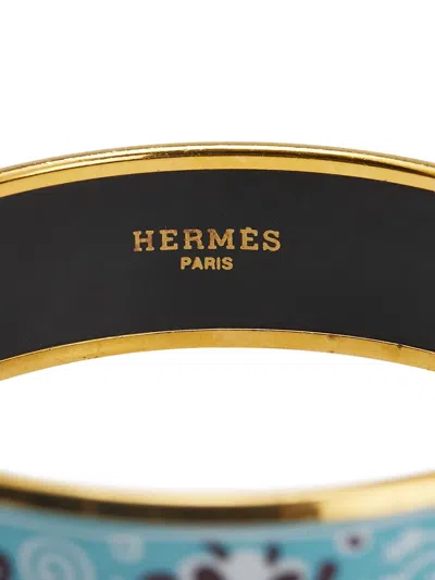 Pre-owned Hermes 20th Century Wide Petits Chevaux De Hongrie Enamel Bangle 62 Costume Bracelet In Blue