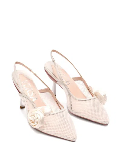 Vice Versa 95mm Blossom Rose-detail Pumps In White
