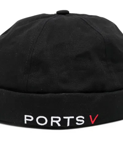 Ports V Logo Embroidered Cap In Black