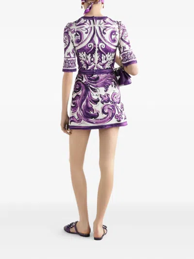 Dolce & Gabbana Short Printed Dress In Purple