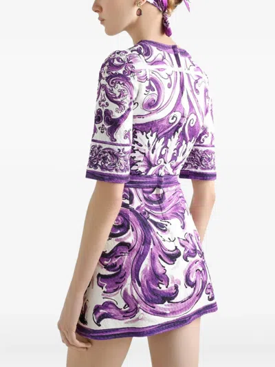 Dolce & Gabbana Short Printed Dress In Purple