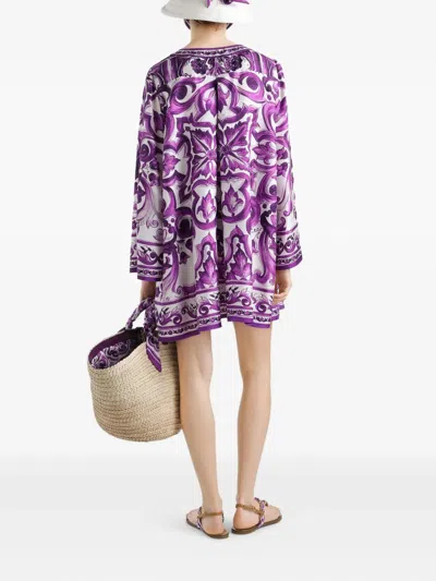 Dolce & Gabbana Silk Dress In Purple