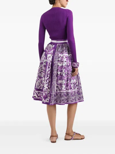 Dolce & Gabbana Women Silk Skirt With Maiolica Print In Purple