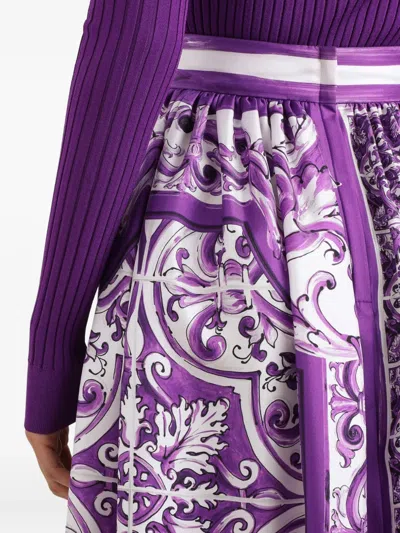 Dolce & Gabbana Women Silk Skirt With Maiolica Print In Purple