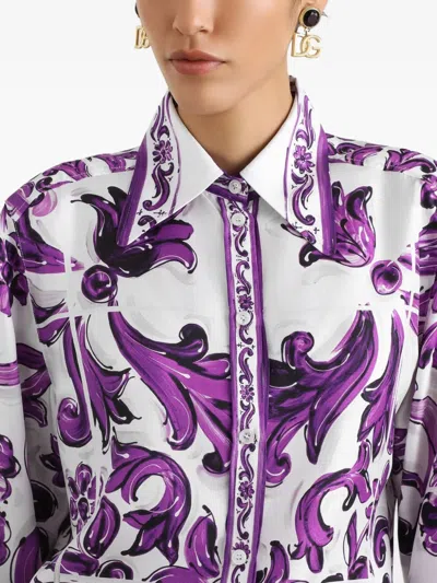 Dolce & Gabbana Silk Shirt With Maiolica Print In Multi